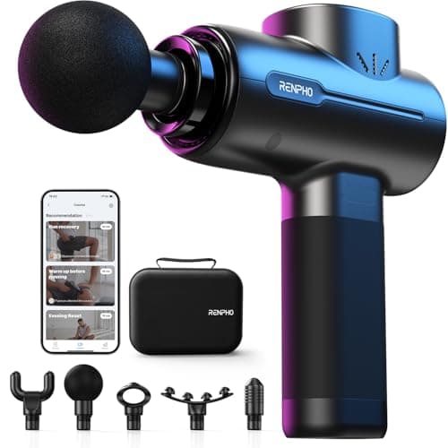 Image of RENPHO Massage Gun Deep Tissue with Smart App and Bluetooth,Muscle Massage Gun with 5 Speeds 5 Massager Heads,10mm Amplitude Percussion Massager with Carry Case,for Gym Muscle Relaxation,Great Gifts