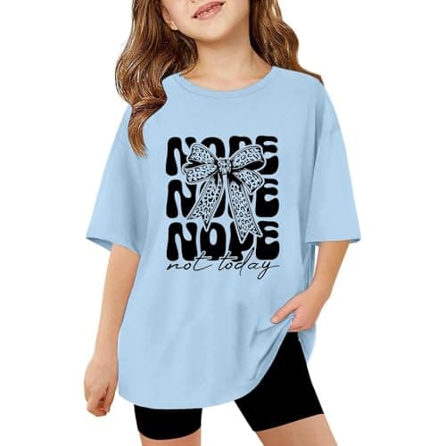 Image of Kids Short Sleeve T Shirts Girls Round Neck Summer Teenage Girls Tshirts Fashion Graphic Cartoon Cute Casual Jogging Athletic School Children Tunic Tops Age 3-13 Years (Light Blue, 10-11 Years)