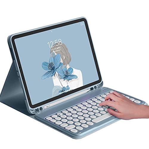 Image of Disonbeir Keyboard Case for iPad Mini 5th Generation Mini 4 (7.9") Cute Round Key Wireless Removable BT Color Keyboard Cover with Pencil Holder (Blue)