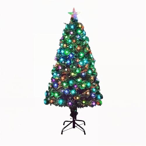 Image of 5Ft/150cm Fibre Optic Christmas Tree with Star Topper - Diamond LED Lights Decorations - Pre-Lit Green Artificial Xmas Tree - Multicolor Changing Lights