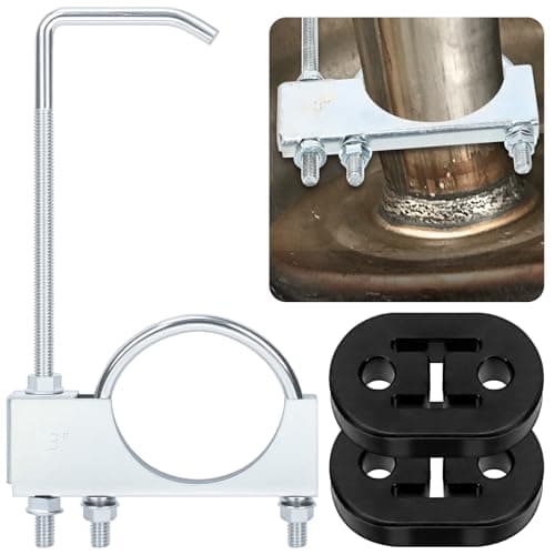 Image of Cimeton 3PCS 3" Exhaust Clamp with Hanger 2 Holes Adjustable Muffler Hanger Exhaust System Hanger Pipes Exhaust Hanger for Car Truck Exhaust Pipe