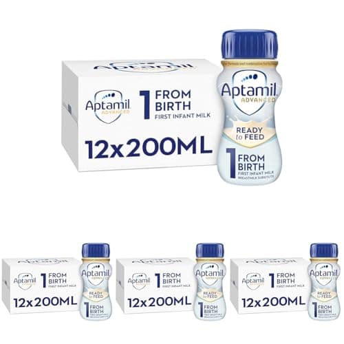 Image of Aptamil Advanced 1 First Infant Baby Milk Ready to Use Liquid Formula, from Birth, 200ml (Pack of 48)