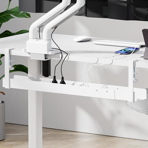Image of Mimoke Cable Duct Desk - 800 to 1200 mm Extendable Cable Tray Cable Management Desk with Accessories Easy Clamp Mounting (White)