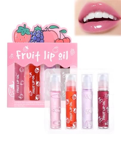 Image of FunnAura 4 Pcs Kids lip Gloss Set, Roll On Glossy Lip Oil Set, Fruity Flavors, Moisturizing and Long Lasting for Women & Girl Lip Care
