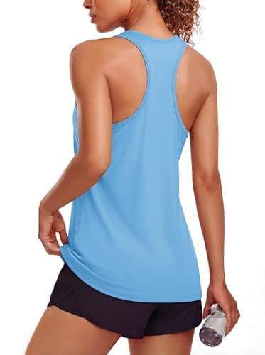 Image of MAGCOMSEN Vest Tops Women UK Workout Gym Running Tops Racerback Sports Tank Top Yoga Sleeveless Summer Tanks, Blue, S