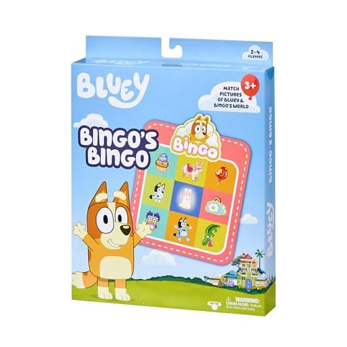 Image of Bluey Bingo's Bingo Card Game: 4 Double-Sided Bingo Cards, 48 Bingo Chips, 12 Bingo Scoring Chips and 36 Calling Cards Official Merchandise
