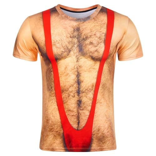 Image of RAISEVERN Mens T Shirt Hairy Chest 3D Funny Printed Graphic Cool T-shirts Ugly Christmas Red Custom Womens Funky Vintage Tee Shirt Teen Boys Party Gifts,S