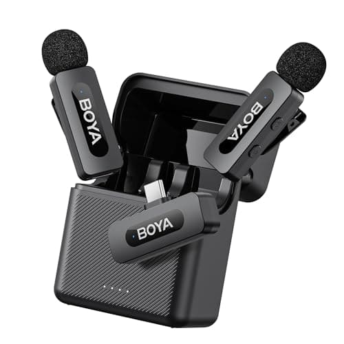 Image of BOYA BY-V30 Wireless Lavalier Microphone for Android/iPhone 15/USB Type-C Clip Mini Mic, 36H Battery Life with Charging Case, Noise Canceling Clip on Lapel Microphone for Vlogging Video Recording