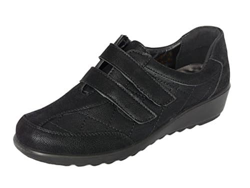 Image of Cushion Walk Women's Ladies Lightweight Black Touch Fastening Low Wedge Shoes, Casual Work Office Comfort Shoes (7 UK, Black)