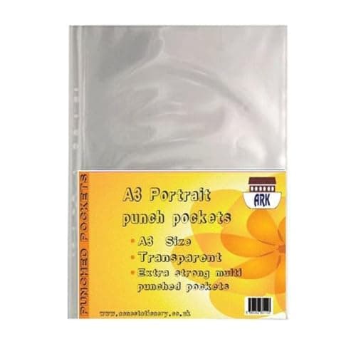 Image of 30 x ARK A3 Glass Clear Plastic 90 Micron Strong Punched Pockets (Portrait)
