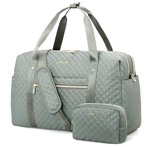 Image of LOVEVOOK Travel Bag for Women, Weekend Overnight Duffle Bags with Cosmetic Bag, Large Waterproof Ladies Holdall for Hospital Maternity, Carry On Flight Womens, Green