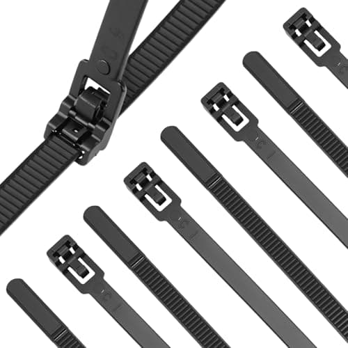 Image of QWORK® 100PCS 7.6mm X 400mm Reusable & Releasable Cable Zip Ties, Black Heavy Duty Cable Ties, for Indoor/Outdoor Use