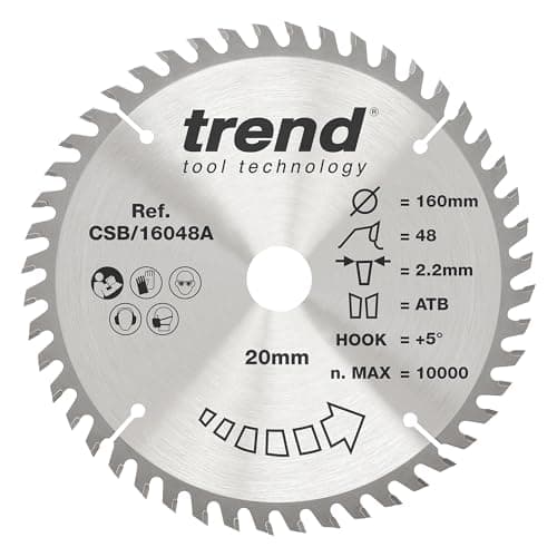 Image of Trend Wood Circular Saw Blade, 160mm Diameter, 20mm Bore, 48 Teeth, 2.4mm Kerf, +5° Hook, TCT, Fine Finish, CSB/16048