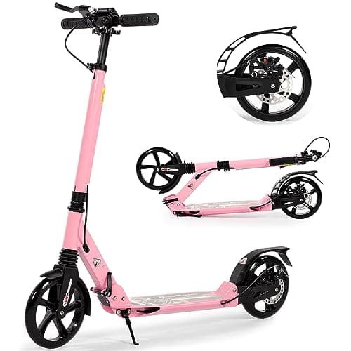 Image of Kick Scooter for Kids Ages 8-12, 200mm Big Wheel Adult Scooter with Disc Brakes and Carry Strap, Foldable Scooters for Teenagers 11-15 (Pink)