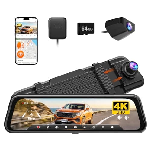 Image of WOLFBOX M40 10'' Mirror Dash Cam, 4K+1080P Rear View Camera, Front and Rear Dual Cameras with ADAS/BSD, Voice Control, Built-in WiFi, Includes 64GB Card & GPS