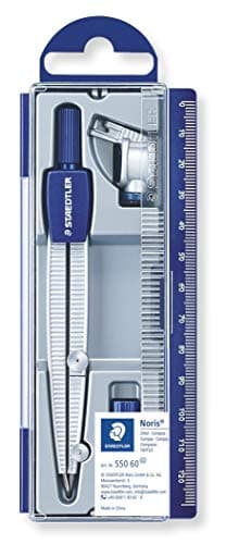 Image of STAEDTLER 550 60 Noris School Compass with Universal Adapter, Lead Box and Spare Lead Part (300 mm Diameter)