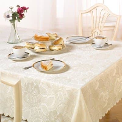 Image of Emma Barclay Damask Rose Tablecloth, Cream, 52 x 52 Inch