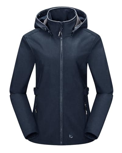 Image of Outdoor Ventures Women’s Waterproof Softshell Jacket with Datachable Hood Fleece Lined Outdoor Jacket Ladies Hiking Short Coat Casual Outerwear Jacket Hiking Camping Blue M