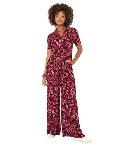 Image of Joe Browns Women's Dark Floral Zip-Up Wide-Leg Jumpsuit, Petite, Red, UK 6