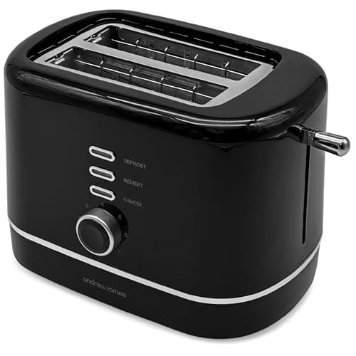 Image of Andrew James Toaster 2 Slice – Black 2 Slice Toaster with Silver Trim – Stylish & Modern, Adjustable Browning Control, Removable Crumb Tray, Ideal for Breakfast – Modern Kitchen Appliance