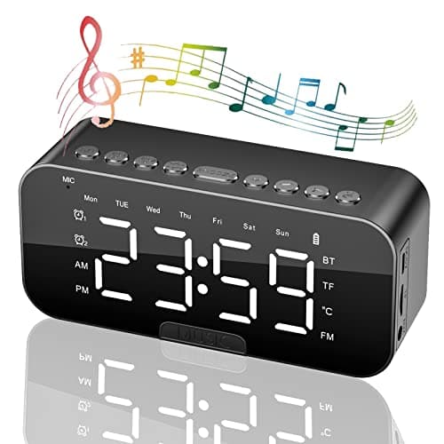 Image of Alarm Clocks Bedside, Alarm Clock Radio with Bluetooth Speakers, Digital Alarm Clock for Bedroom, Portable Mirror Alarm with Dual Alarm, Snooze, LED Display, 3 Level Adjustable Dimmable, USB Charging