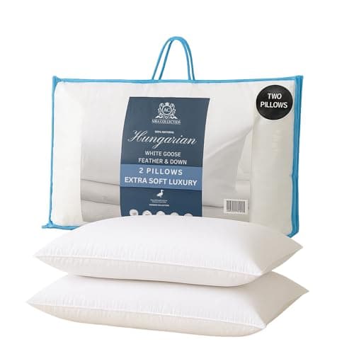Image of Aira Collection Hungarian White Goose Feather & Down Pillows – 2 Pack | Ethically Sourced Fill | Luxury Hotel Quality Pillows with Breathable Pure Cotton Cover, Ideal for Front & Back Sleepers