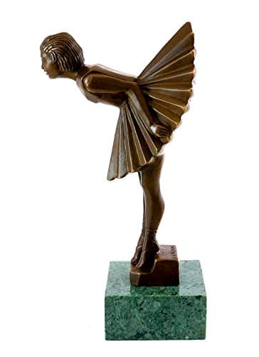 Image of Kunst & Ambiente - Art Deco Statue - Bronze Sculpture - Ballerina/Female Dancer - Figurine by Chiparus - Height: 25 cm - 100% Bronze - Green Marble Base