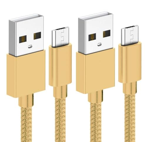 Image of World biz Micro USB Cable, 2Packs 1M Android Charging Cable 3.1A, Micro Charging Cable Braided Compatible with PS4 Controller, Samsung Galaxy J7, S7, S6,Kindle Fire,Tablet (Gold)