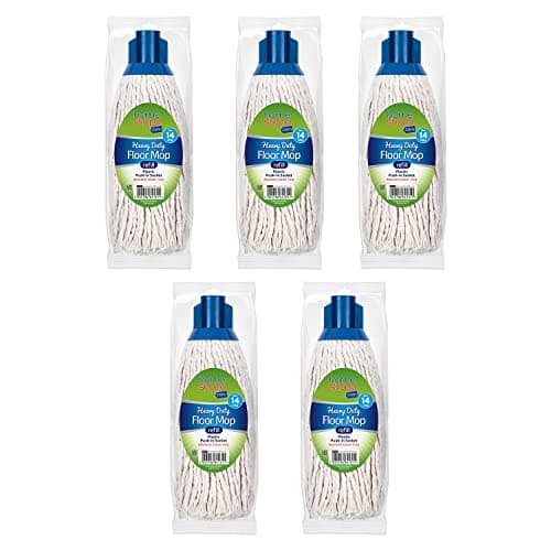 Image of HOMESHOPA 5 Pack Mop Heads Replacement, 14 Size Blue Colour Coded Self Threading Plastic Push in Socket Refill Head, Super Absorbent Wet & Dry Floor Cleaning for Domestic & Commercial Use