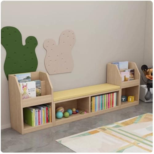 Image of KIBONCY Kids Storage Bench with Cushion, Wooden Cubby Organizer Bench, Multi-Size & Multi-Color Shoe Bench for Playroom, Entryway, Classroom(A)
