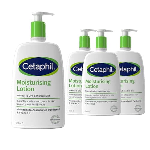 Image of Cetaphil Moisturising Lotion, Face & Body Moisturiser, For Normal To Dry Sensitive Skin, With Niacinamide, Pack of 4 Items (4 x 236ml), Packaging May Vary