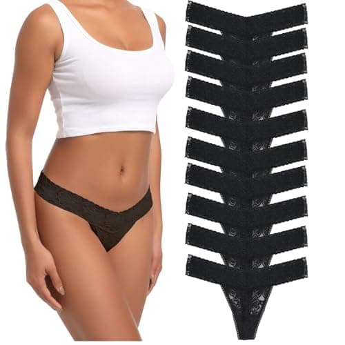 Image of Deigecil Pack 10 Black Lace Thongs Underwear For women Sexy Thong Knickers For Women Ladies Panties Hipster