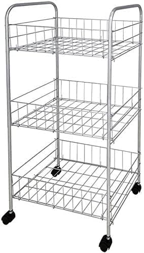 Image of KAYNUR Premium Quality 3 Tier Chrome Kitchen Fruit Vegetable Storage Trolley Cart - Chrome Economy Vegetable Trolley on Wheels Storage Rack for Kitchen, Home, Garden