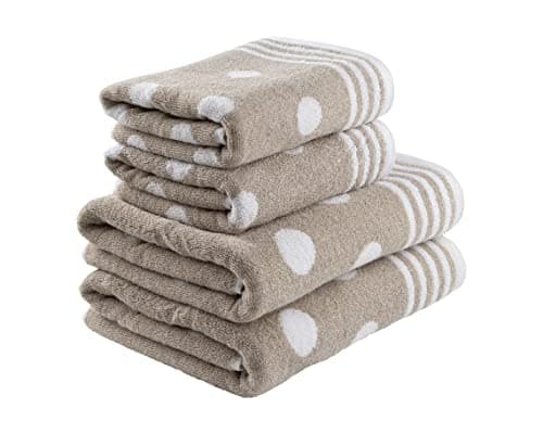 Image of La Maison Jacquard Circles Polka Dots 100% Cotton 500GSM Luxury Hand Towel Bath Towel Super Soft Highly Absorbent Everyday Use (4 Piece Bale Set - 2 Hand Towels and 2 Bath Towels, Stone)