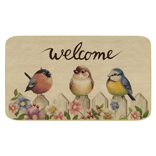 Image of comfoyar Spring Birds Flower Door Mat, Welcome Decorative Mat, Non Slip Rubber Backing Doormats, Heavy Duty Dirt Trapper Floor Rug for Indoor Outdoor Entry Patio Garden Home accessories 43 x 75cm