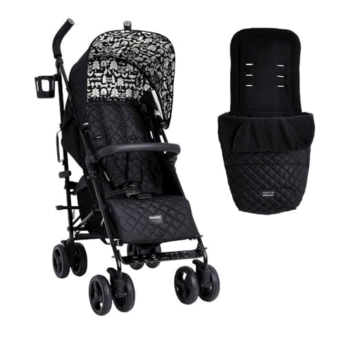 Image of Cosatto Supa 3 Pushchair with Footmuff – Lightweight Stroller from Birth to 25Kg - Easy, Compact, Umbrella Fold, Large Shopping Basket, Carry Handle Footmuff (Silhouette)