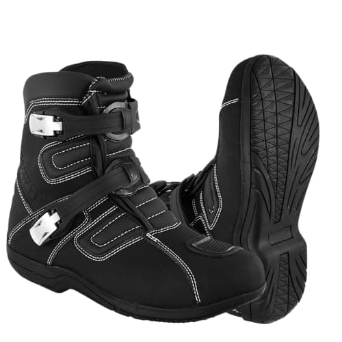 Image of PROFIRST Motorbike Genuine Leather Short Ankle Boots Motorcycle Waterproof Off Road Touring Shoes for Men (Black, 10, UK Footwear Size System, Adult, Men, Numeric, Medium, 10)