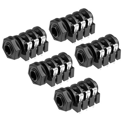 Image of sourcing map PCB Mount 6.35mm 6 Pin Socket Headphone Stereo Jack Audio Video Connector Black 5Pcs