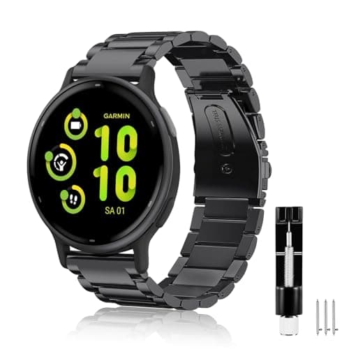 Image of FINTIE Strap Compatible with Garmin Vivoactive 5/Vivoactive 3/Forerunner 645 Music/Vivomove HR Smartwatch - 20mm Quick Release Stainless Steel Metal Replacement Strap Wrist Band, Black
