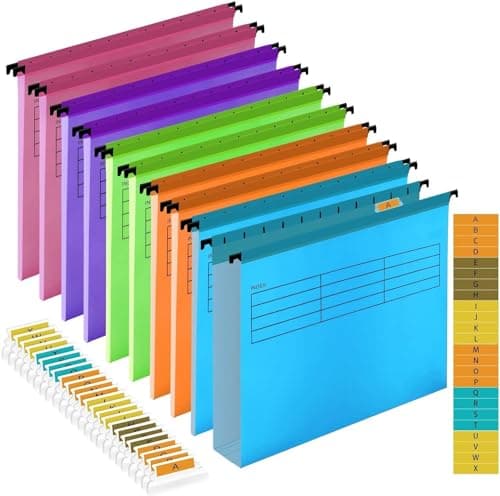 Image of A4 Suspension File, Polypropylene Filing Cabinet Suspension Files with Tabs and Card Inserts A4 Hanging Filing Folders for Office Organization Home Work (10)