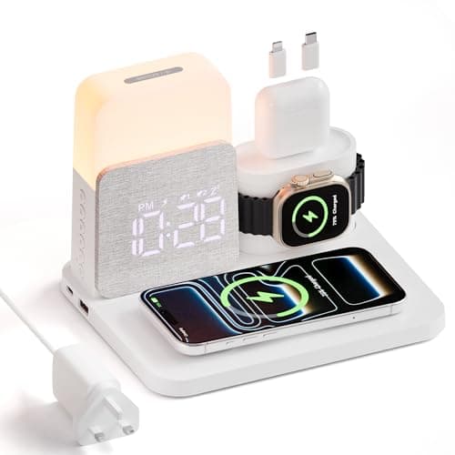 Image of COLSUR 6 in 1 Wireless Charging Station, Magnetic 25W Wireless Charger with Alarm Clock, Night Light, Wireless Charger Stand for iPhone 17 16 15 14 13 12 11 X Pro Max, Apple Watch, AirPods