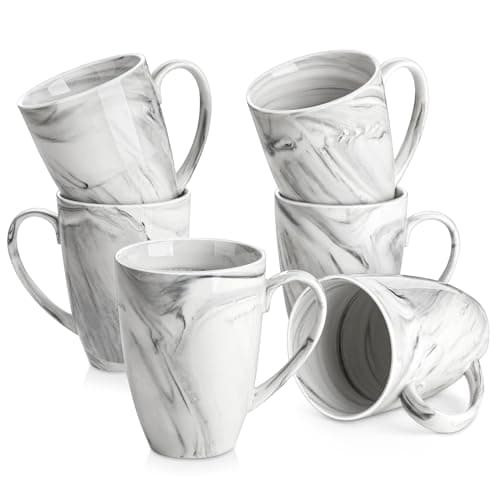 Image of MALACASA Mugs Sets of 6, 560ML Porcelain Marble Grey Coffee Mug Tea Mug, Ceramic Cups with Handle for Juice, Latte, Cappuccino, Cocoa, Dishwasher&Microwave Safe, Series REG