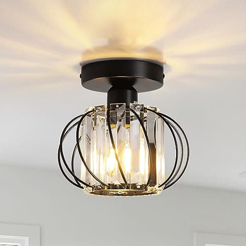 Image of FORCOSO Crystal Ceiling Lights Fixtures, Modern Chandeliers Semi Flush Ceiling Lighting Fittings, Black Light Shade Metal Hallway Lights Ceiling for Kitchen Dining Rooms Living Rooms Bar Bedroom
