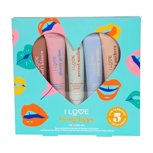 Image of I Love Being Lippy Lip Care Set, Includes Lip Scrub, Lip Butter, Lip Balm, Lip Plumper, and Lip Gloss, Fruity and Minty Flavours for Lip Exfoliation, Protection and Long-Lasting Hydration, Pack of 5