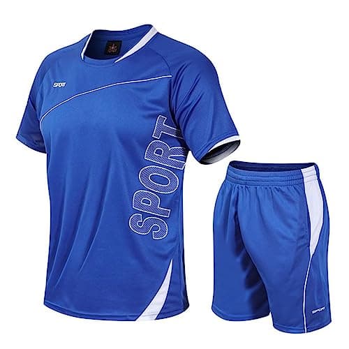Image of Kids Sport Shorts Sets Boys Football Training Suit Shorts and T-shirt Set School PE Tracksuit Mesh Sport Uniform Jersey Kit (Navy,4~5 Years)