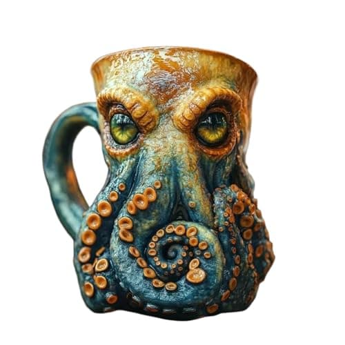 Image of Rukjmqi Cthulhu Mug, Resin Octopus Coffee Mugs, Octopus Beer Mug Cthulhu-Inspired Pirate Tankard, 3D Kraken Medieval Dragon Cup, Handmade Resin Drinking Cup with Cthulhu Tentacle for Restauran