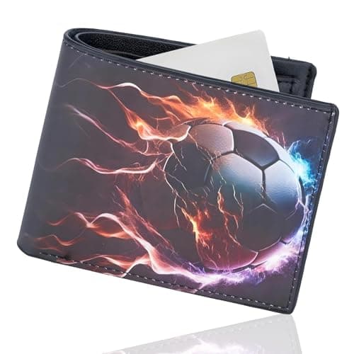 Image of pozuauoa Wallets for Teenagers Cool Bifold Wallet with Zipper Coin Pocket Id Window Football Design Wallet to Teenage Football Gifts Suitable Teens Used by Individuals Aged 15 and Above