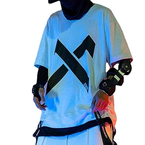 Image of XYXIONGMAO Cyberpunk Shirt Techwear Shirts Streetwear Men Tactical Japanese Hip Hop Anime Mens Graphic Gothic Tees (as8, Alpha, x_l, Regular, Regular, White)