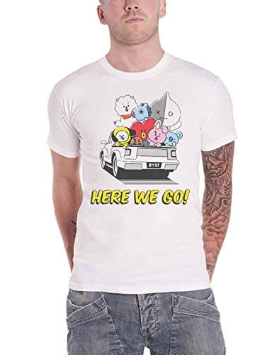 Image of BT21 Official T Shirt BTS Here We Go K-Pop Koya Shooky Mang Official Unisex M White