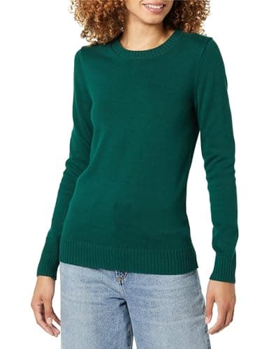 Image of Amazon Essentials Women's 100% Cotton Crewneck Sweater (Available in Plus Size), Dark Green, S